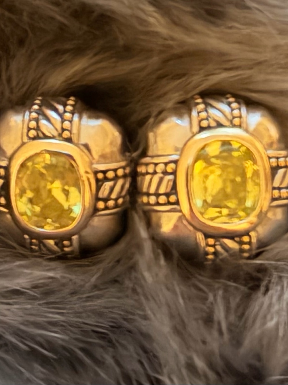 T&J Designs high end white and Gold-Tone Earrings with Bright citrine Stones.